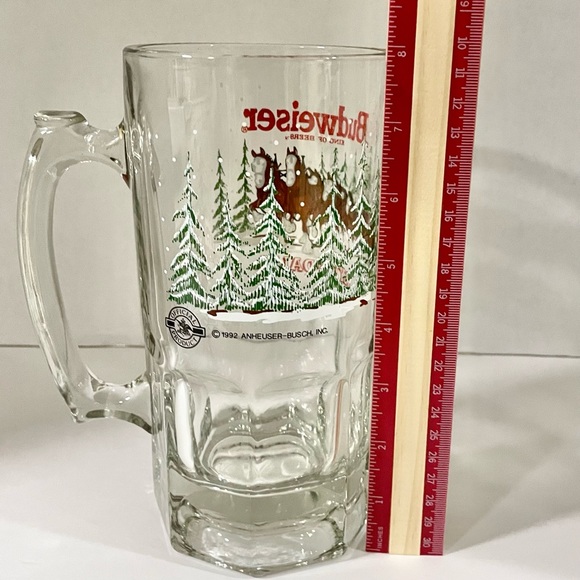 Budweiser Anheuser-Busch Clydesdales Large Glass Mug ‘92 VTG Christmas Barware - Picture 3 of 7